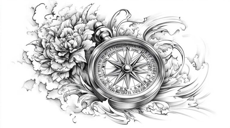 Compass Tattoo Sketch 4K HD Designs
