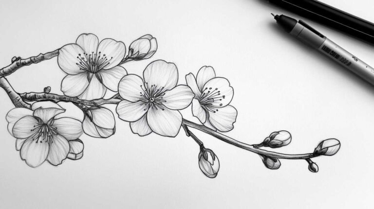 Cherry Blossom Tattoo Sketch 4K HD Designs