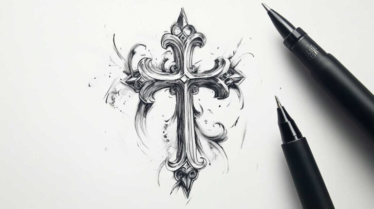 Cross Tattoo Sketch 4K HD Designs