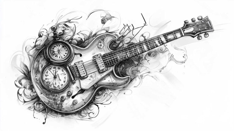 Guitar Tattoo Sketch 4K HD Designs