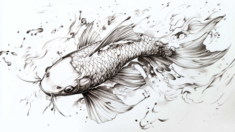 Koi Fish Tattoo Sketch 4K HD Designs
