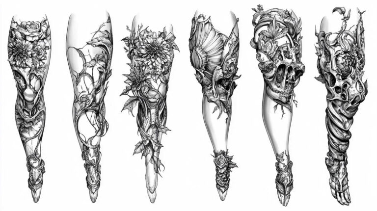 Leg Sleeve Tattoo Sketches 4K HD Designs